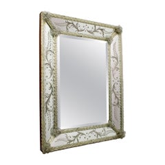 20th Century Venetian Murano Glass Flowers Mirror, 1930s