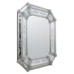 20th Century Venetian Murano Glass Flowers Octagonal Mirror