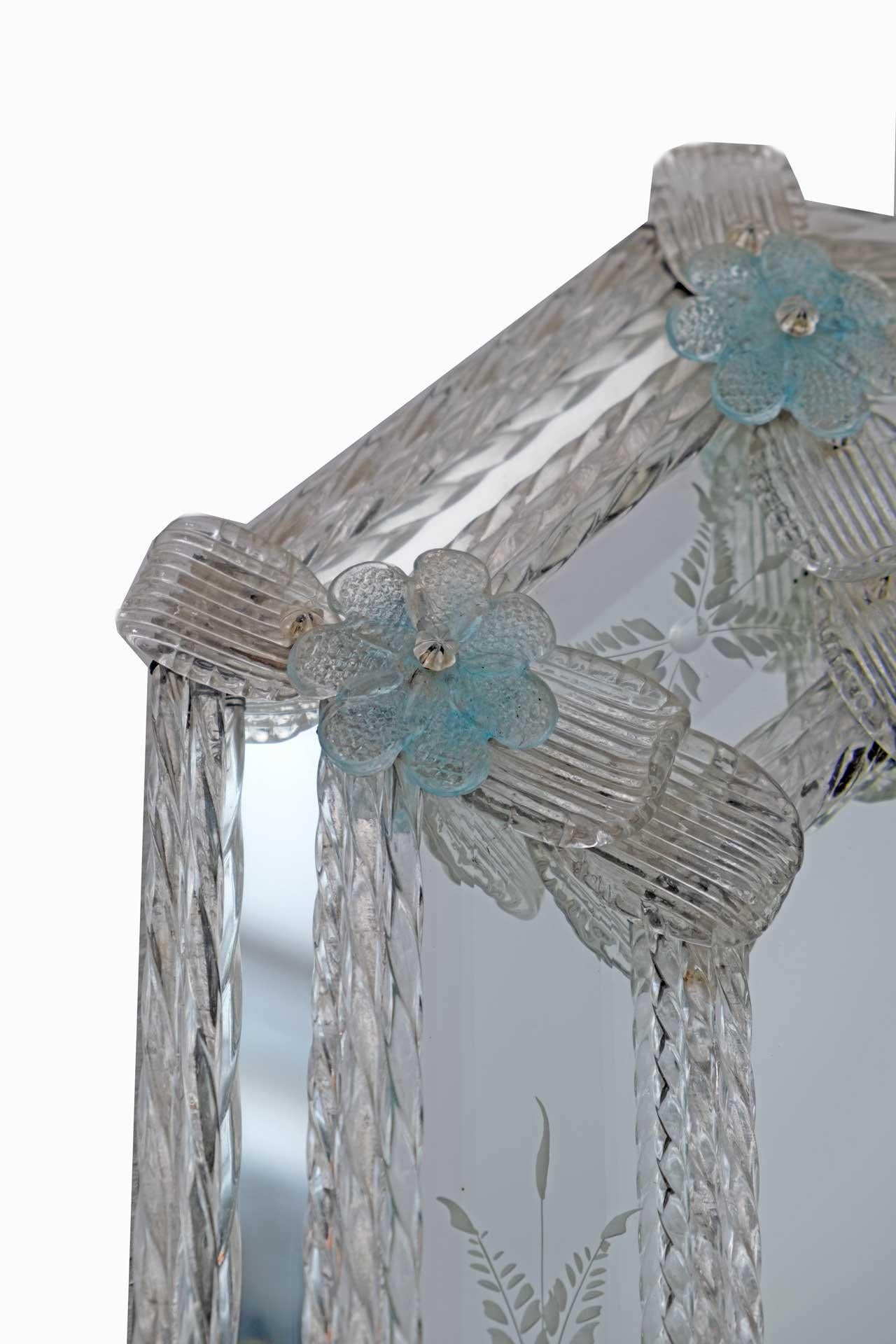 20ième siècle Miroir octogonal à fleurs en verre de Murano vénitien du 20e siècle en vente