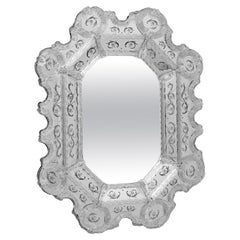 20th Century Venetian Murano Glass Flowers Octagonal Mirror