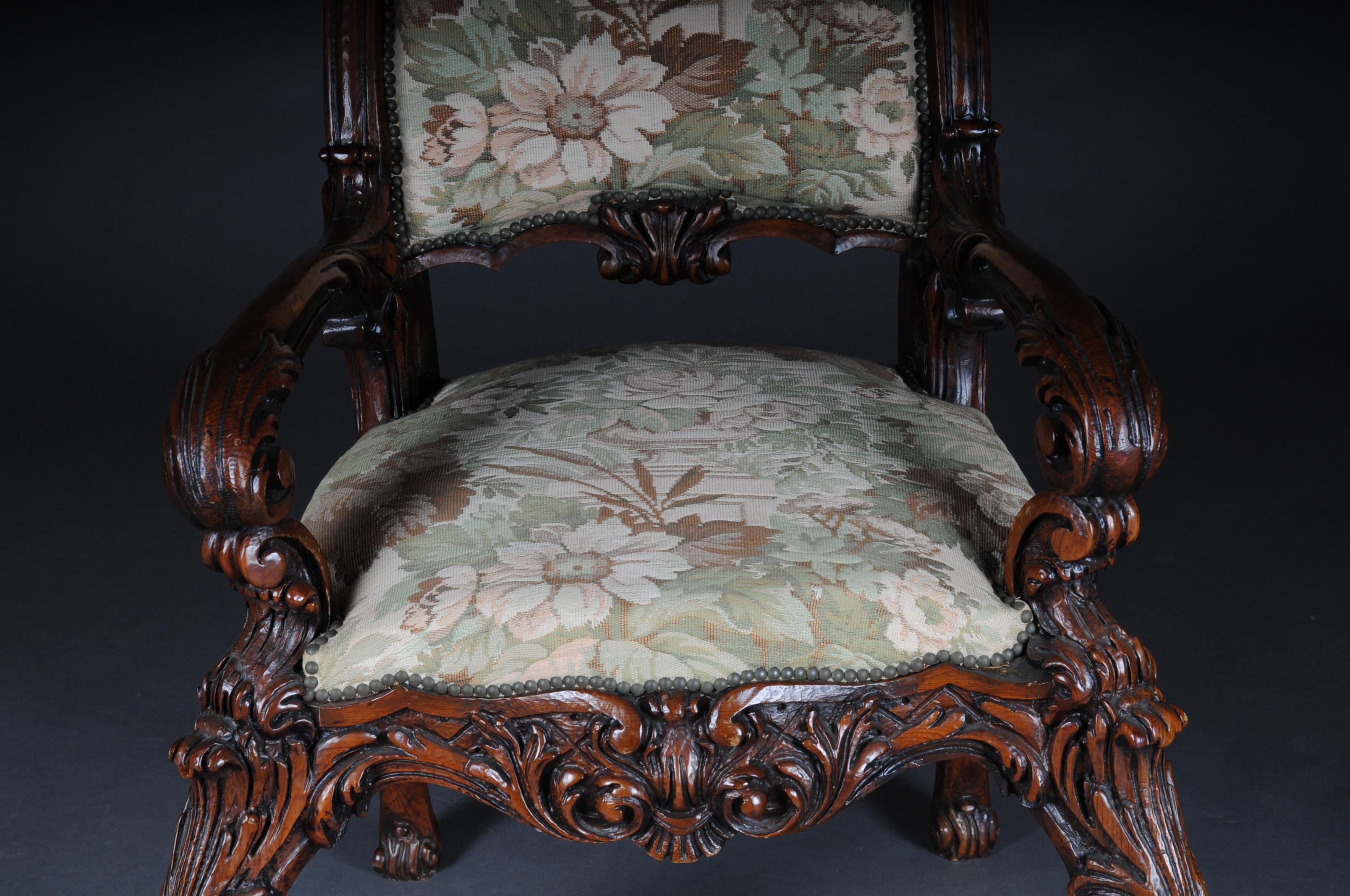 Rococo Revival 20th Century Venetian Rococo Throne Armchair / Chair Walnut
