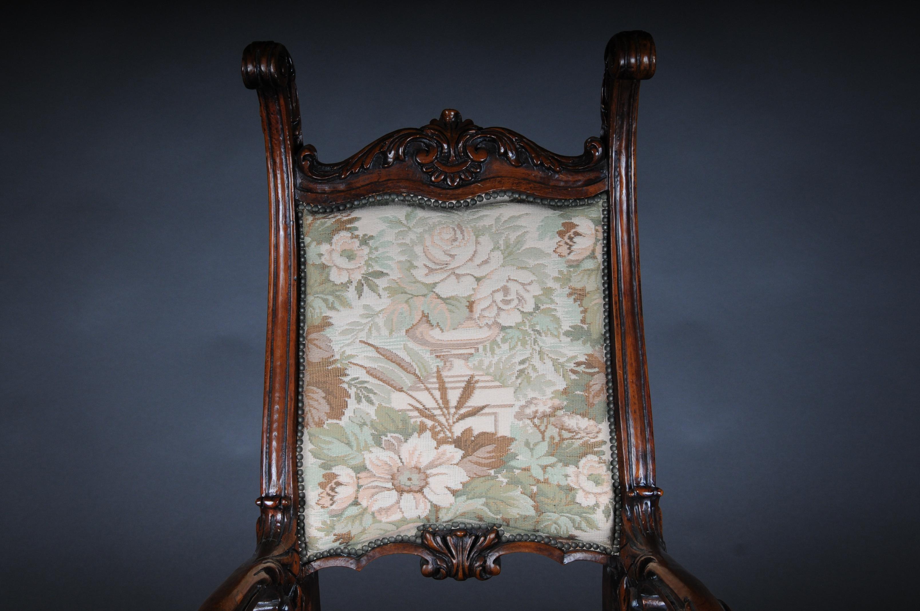 German 20th Century Venetian Rococo Throne Armchair / Chair Walnut