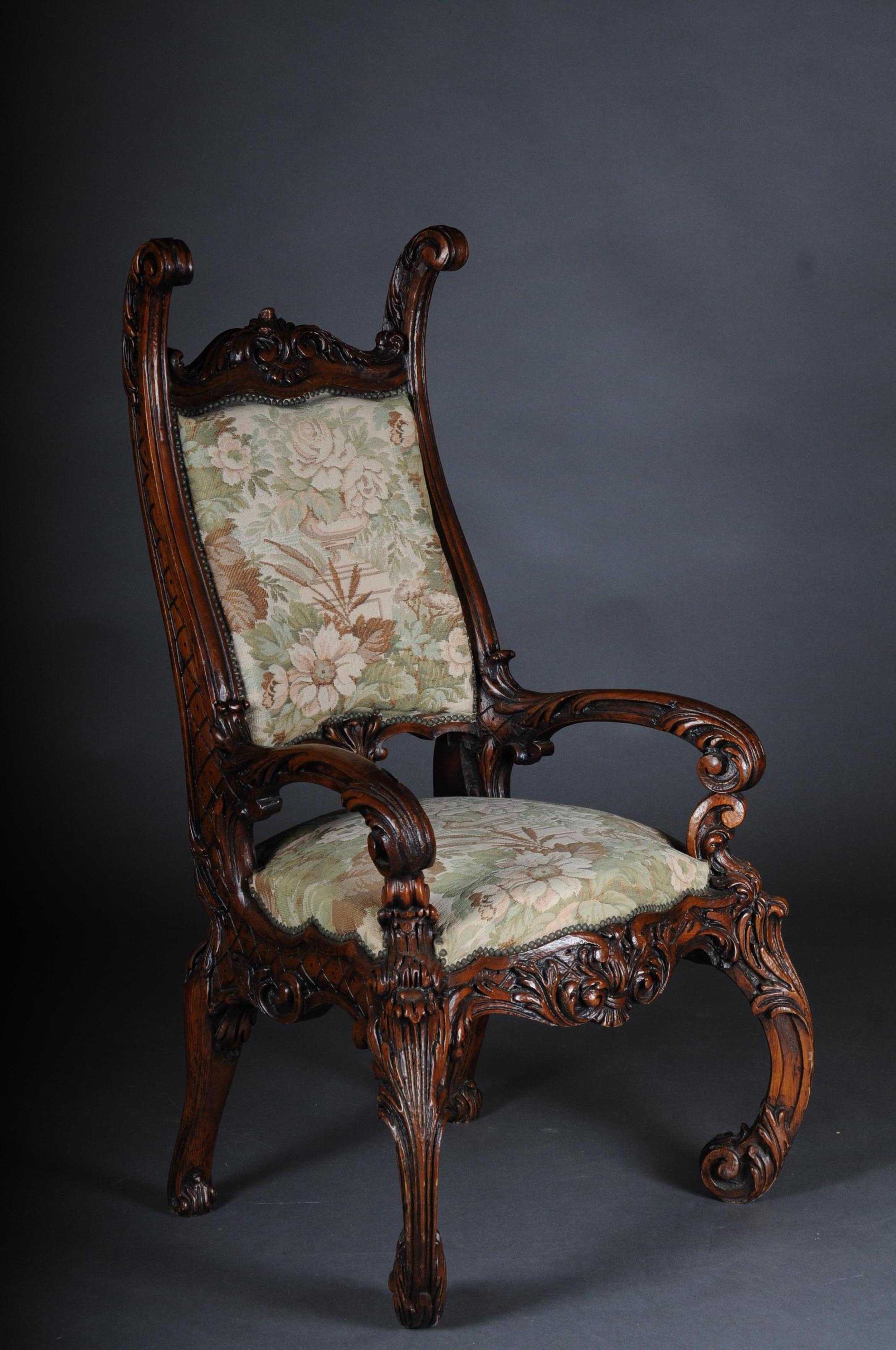 Hand-Carved 20th Century Venetian Rococo Throne Armchair / Chair Walnut