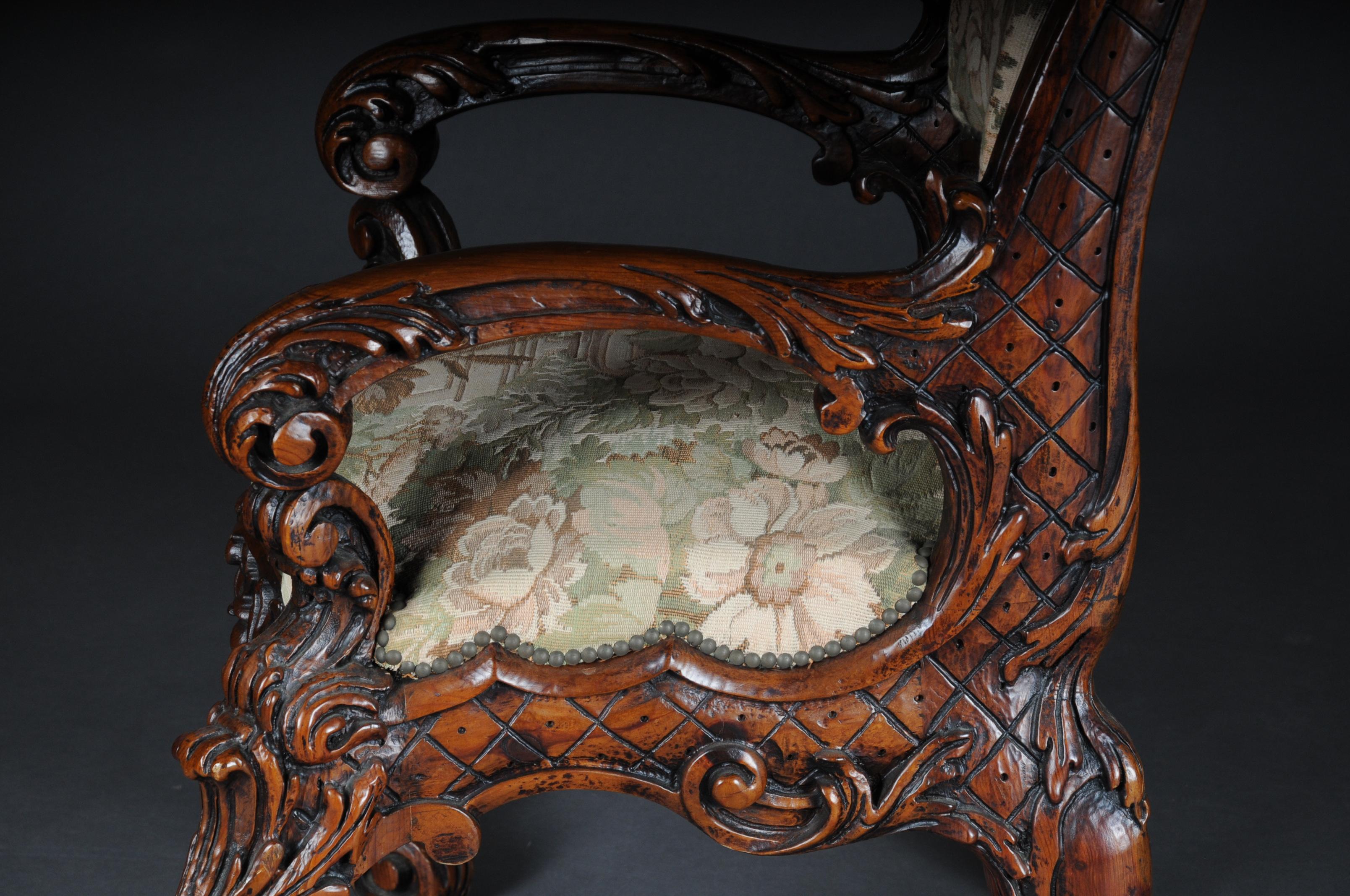 20th Century Venetian Rococo Throne Armchair / Chair Walnut 2