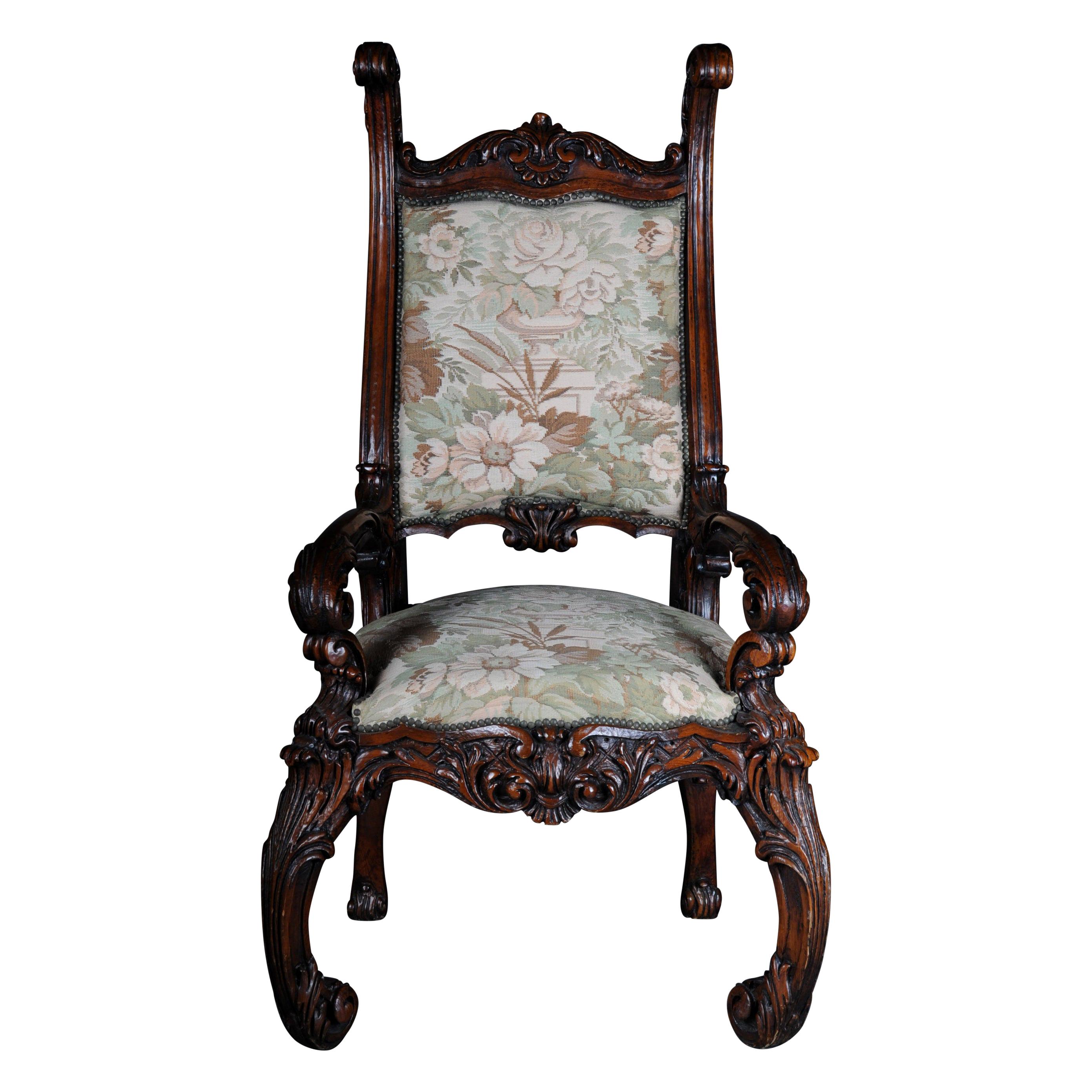 20th Century Venetian Rococo Throne Armchair / Chair Walnut For Sale