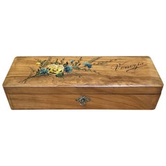 20th Century Venetian Souvenir Gloves Box Italian Hand Painted Olive Jewelry Box