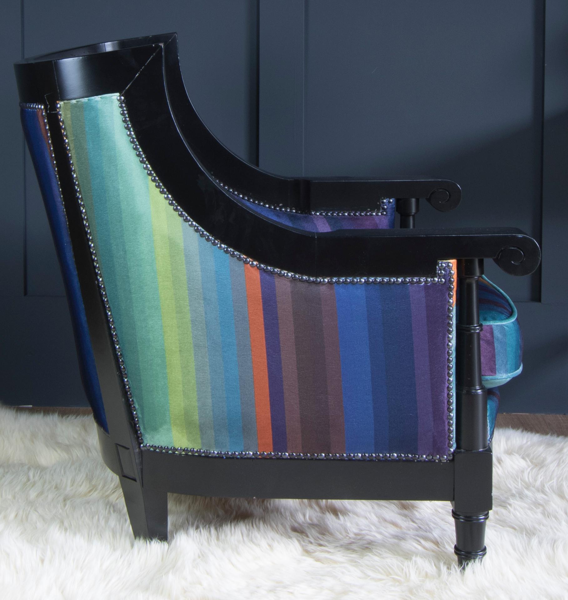 American Classical 20th Century Venezuelan Tub Chair in Custom Striped Velvet