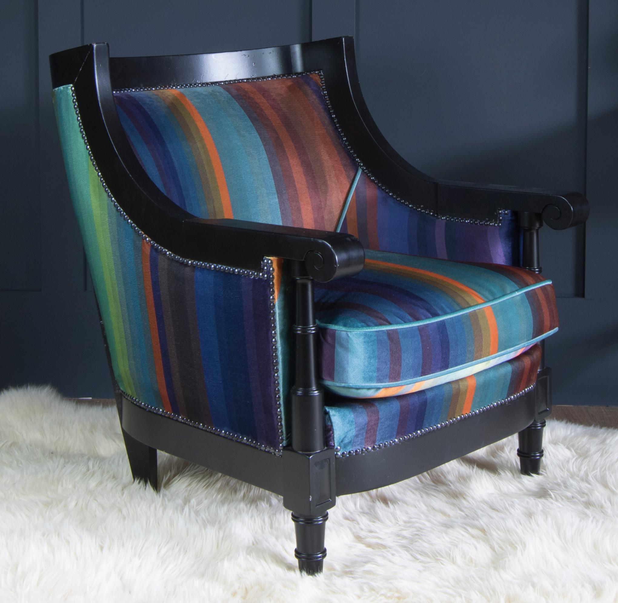 20th Century Venezuelan Tub Chair in Custom Striped Velvet In Good Condition In Old Romney, Kent