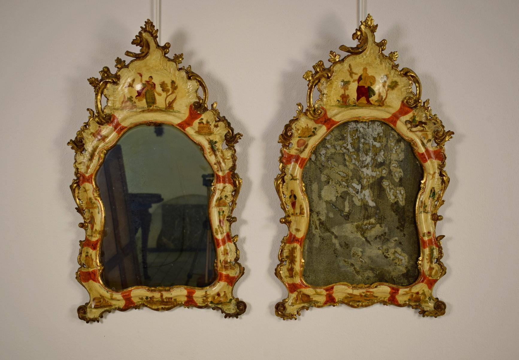 20th Century, Venice Arte Povera Lacquered Wood, Pair of Wall Mirrors  6