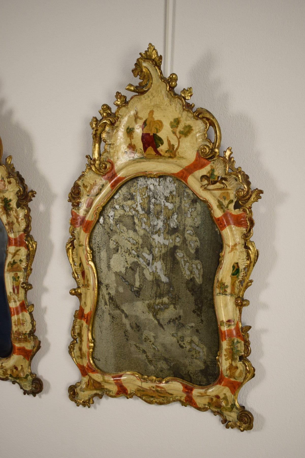 20th Century, Venice Arte Povera Lacquered Wood, Pair of Wall Mirrors  4