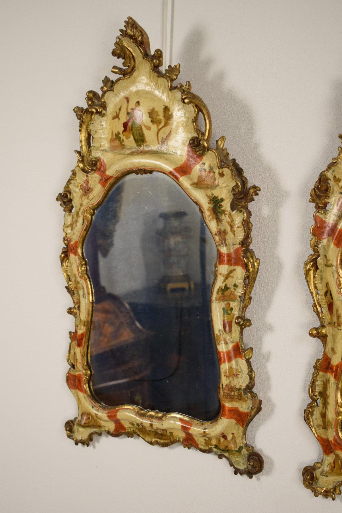 20th Century, Venice Arte Povera Lacquered Wood, Pair of Wall Mirrors  5