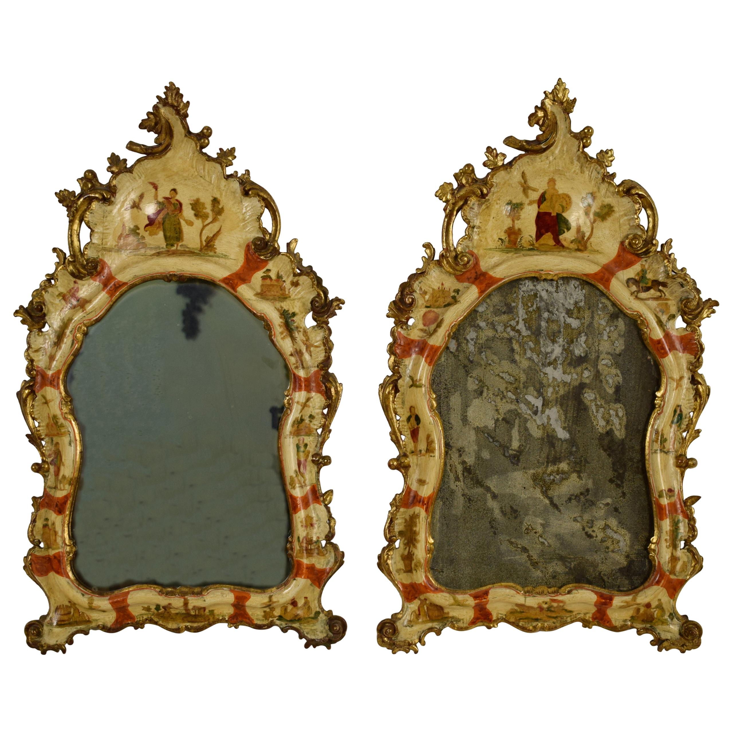 20th Century, Venice Arte Povera Lacquered Wood, Pair of Wall Mirrors 