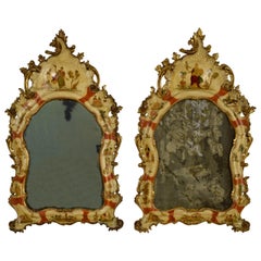 20th Century, Venice Arte Povera Lacquered Wood, Pair of Wall Mirrors