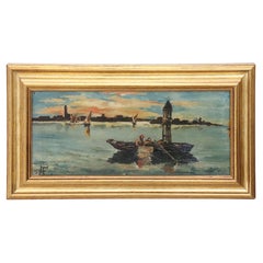 20th Century Venice Oil Painting on Canvas with Golden Frame