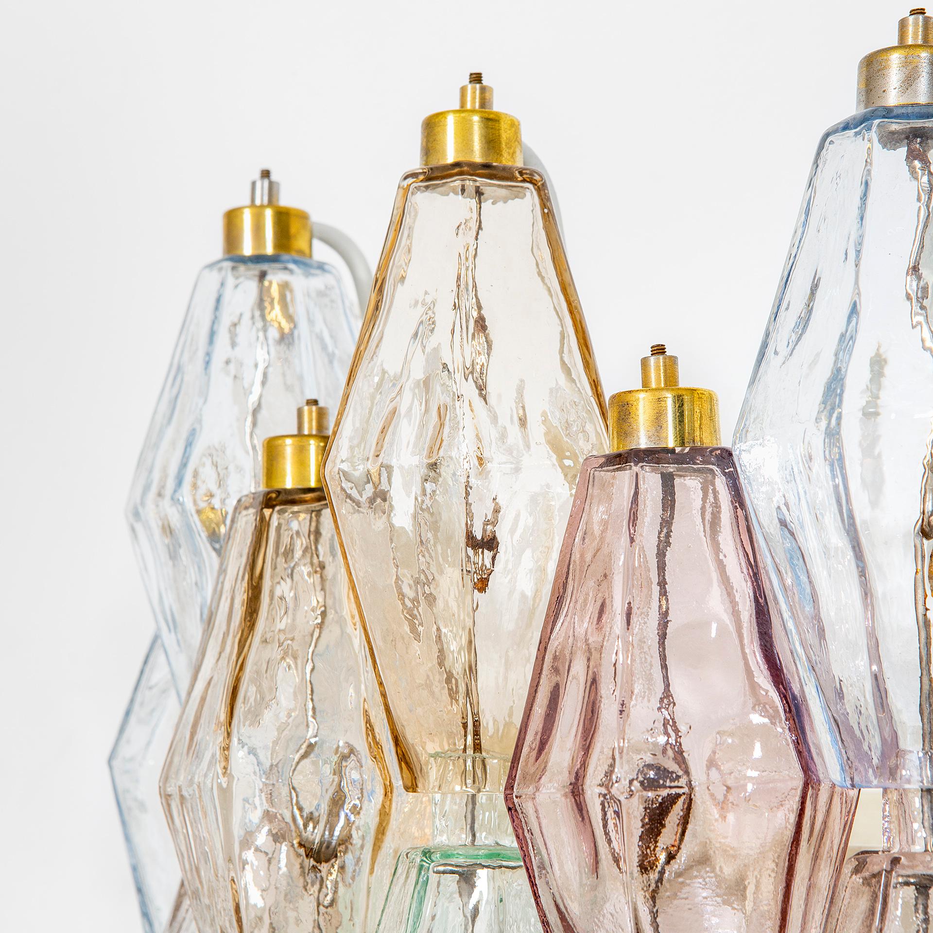 Italian 20th Century Venini Pair of Wall Lamp Model Poliedri in Colored Murano Glass