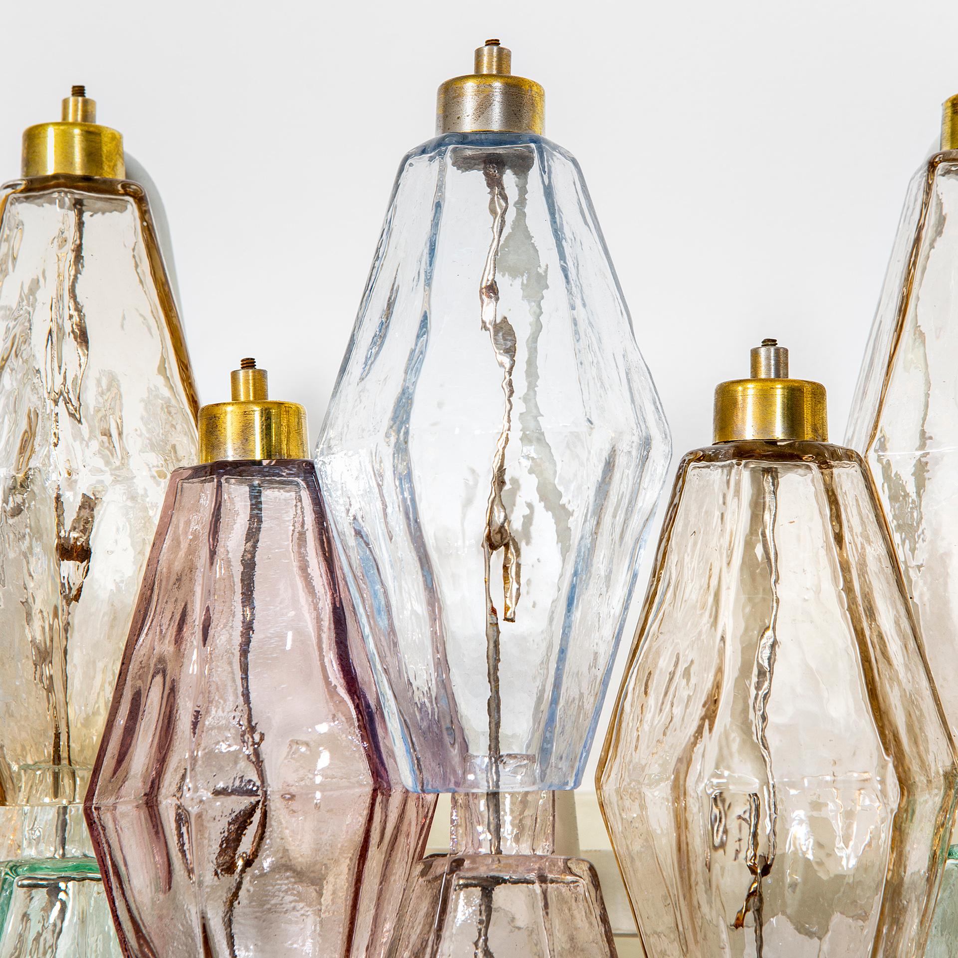 20th Century Venini Pair of Wall Lamp Model Poliedri in Colored Murano Glass In Good Condition In Turin, Turin