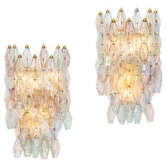 20th Century Venini Pair of Wall Lamp Model Poliedri in Colored Murano Glass