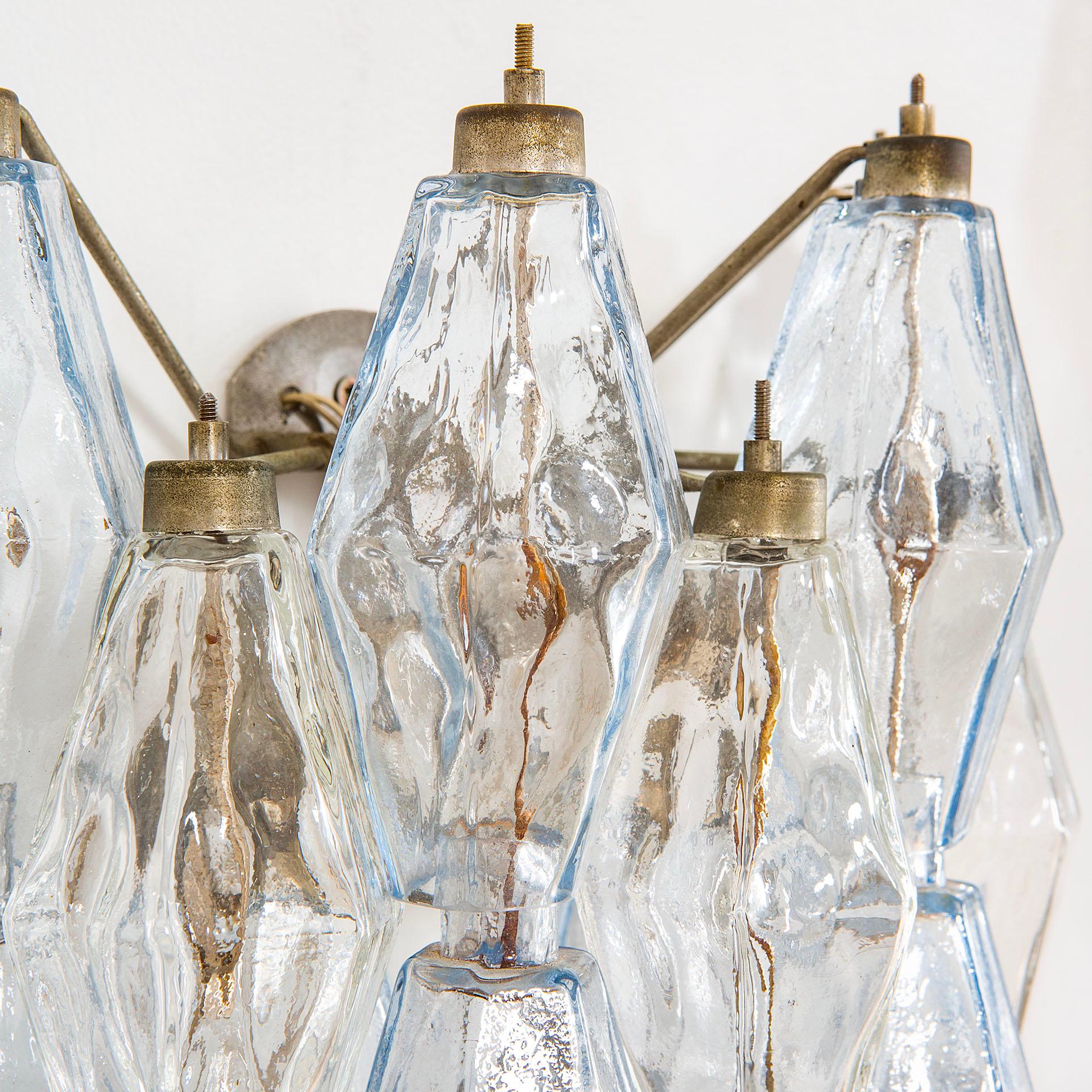 Italian 20th Century Venini Pair of Wall Lamps Mod Poliedri in Colored Murano Glass, 60s For Sale