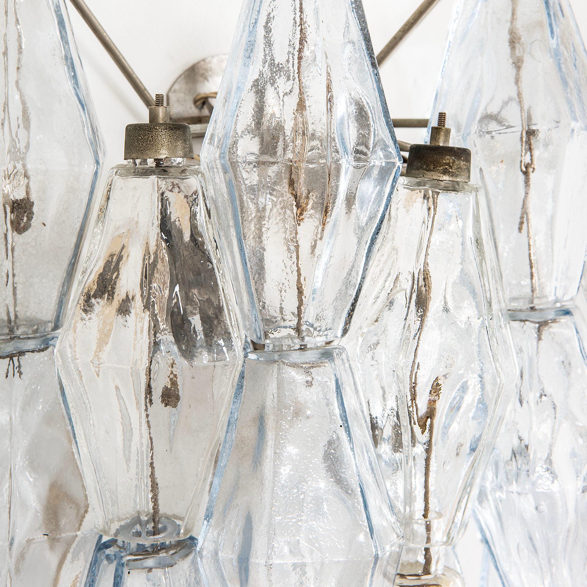 Mid-20th Century 20th Century Venini Pair of Wall Lamps Mod Poliedri in Colored Murano Glass, 60s For Sale