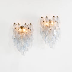 20th Century Venini Pair of Wall Lamps Mod Poliedri in Colored Murano Glass, 60s