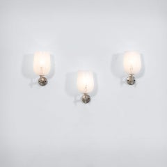 20th Century Venini Set of Three Wall Lamps in Murano Glass and Chrome, 50s
