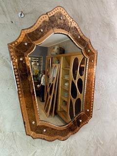 20th century Venitian Glass Peach Trim Mirror, 1950s