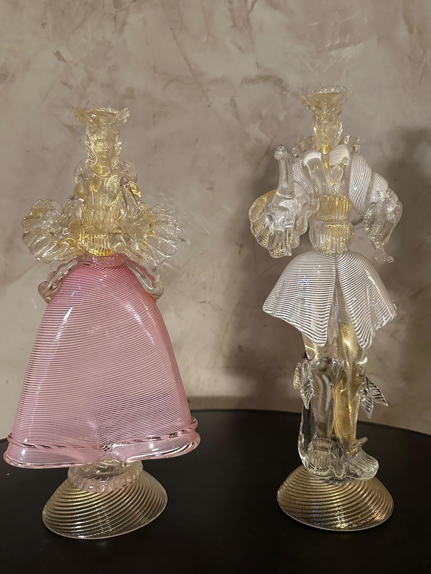 Paire de personnages vénitiens en verre de Murano du 20e siècle, années 1950 Bon état - En vente à LEGNY, FR