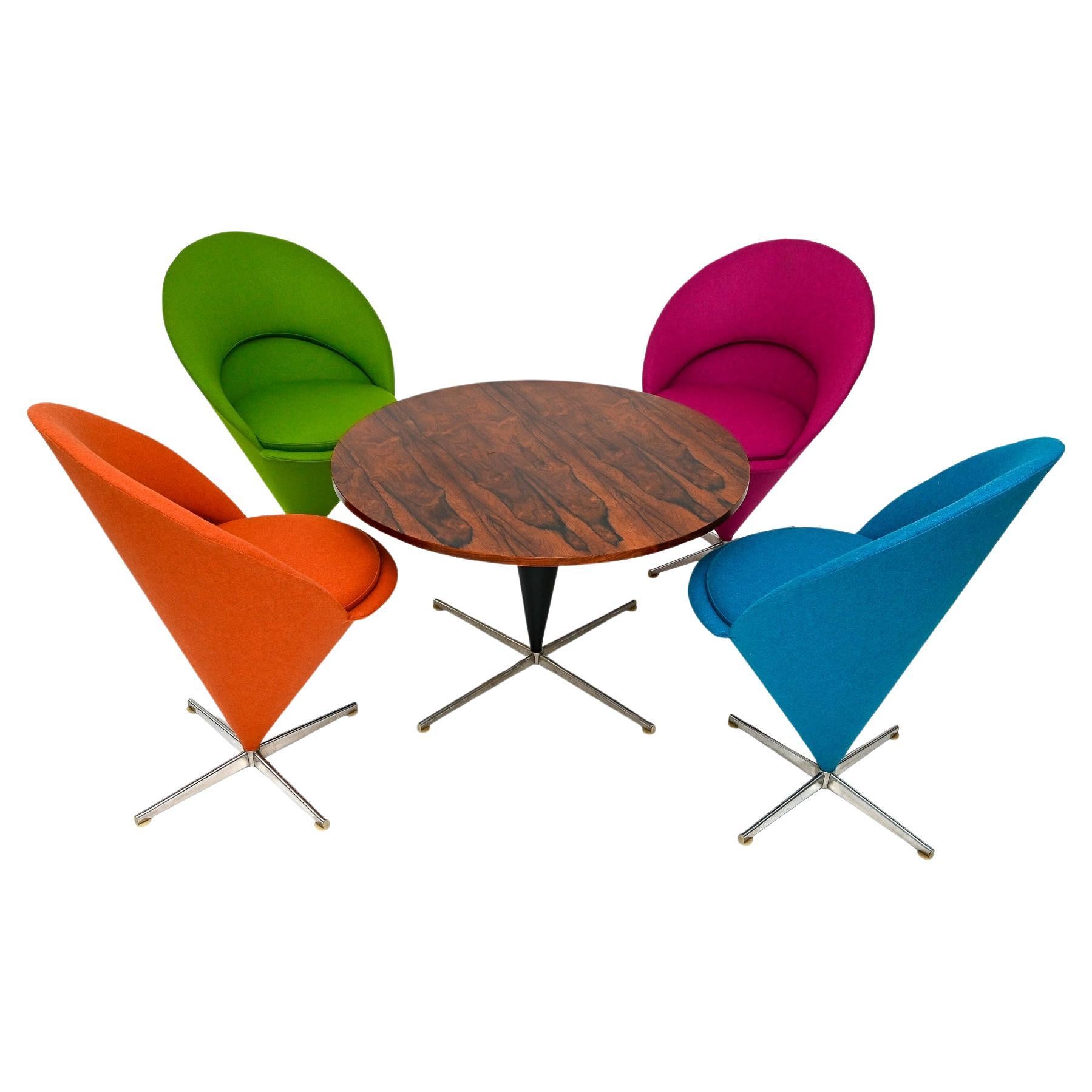20th Century Verner Panton Seating Group Four Cone Chairs And Table
