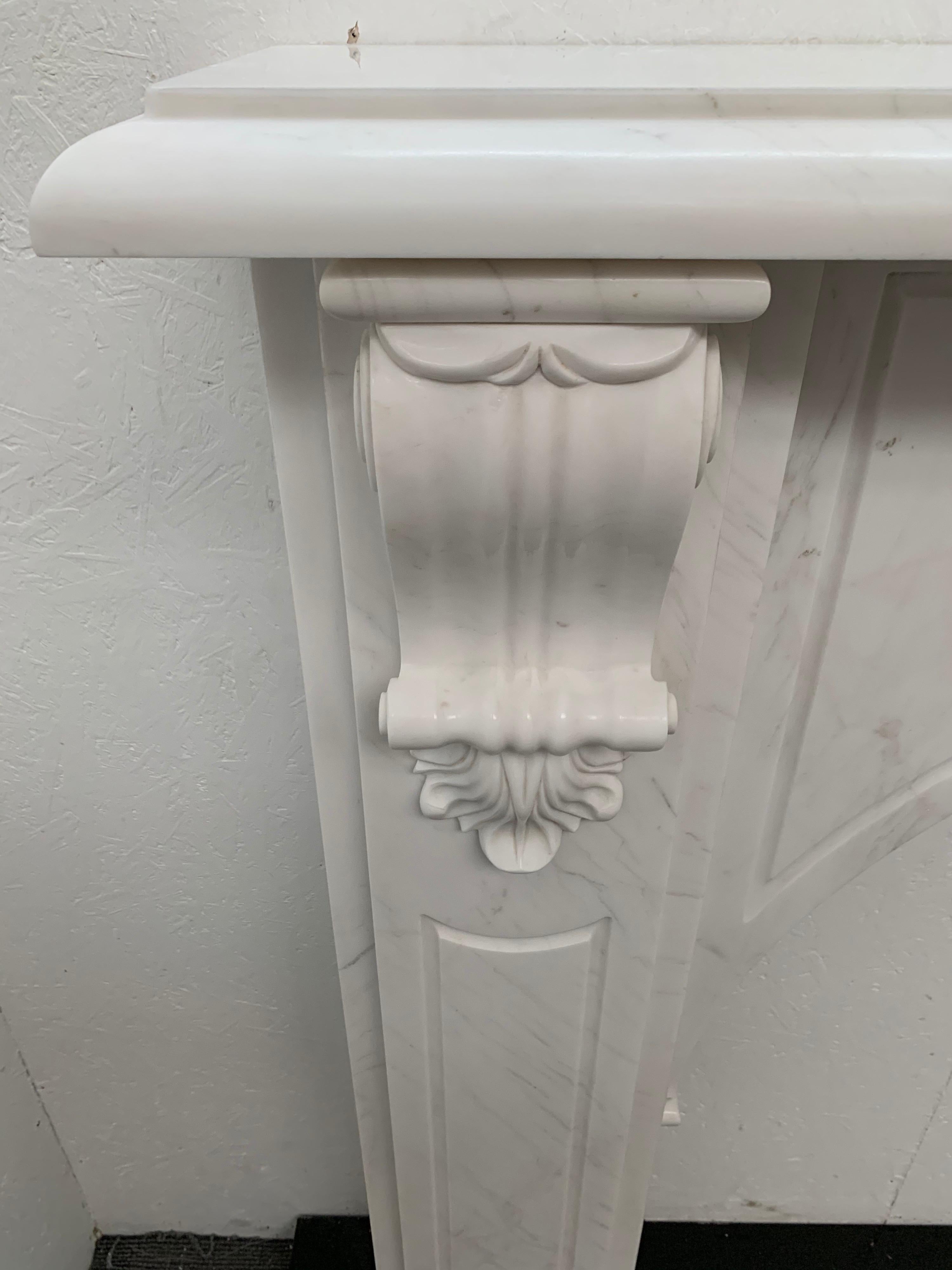Hand-Carved 20th Century Victorian Corbel Marble Fireplace 