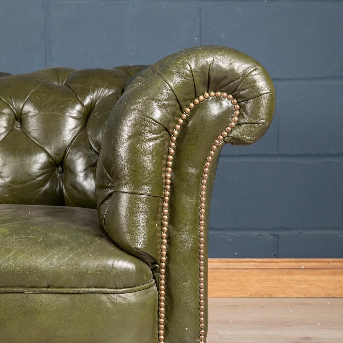 20th Century Victorian Green Leather Chesterfield Sofa, c.1900 9