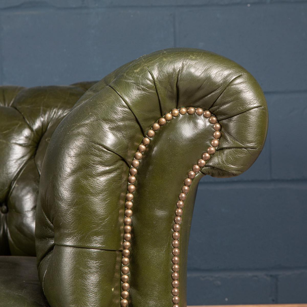 20th Century Victorian Green Leather Chesterfield Sofa, c.1900 10