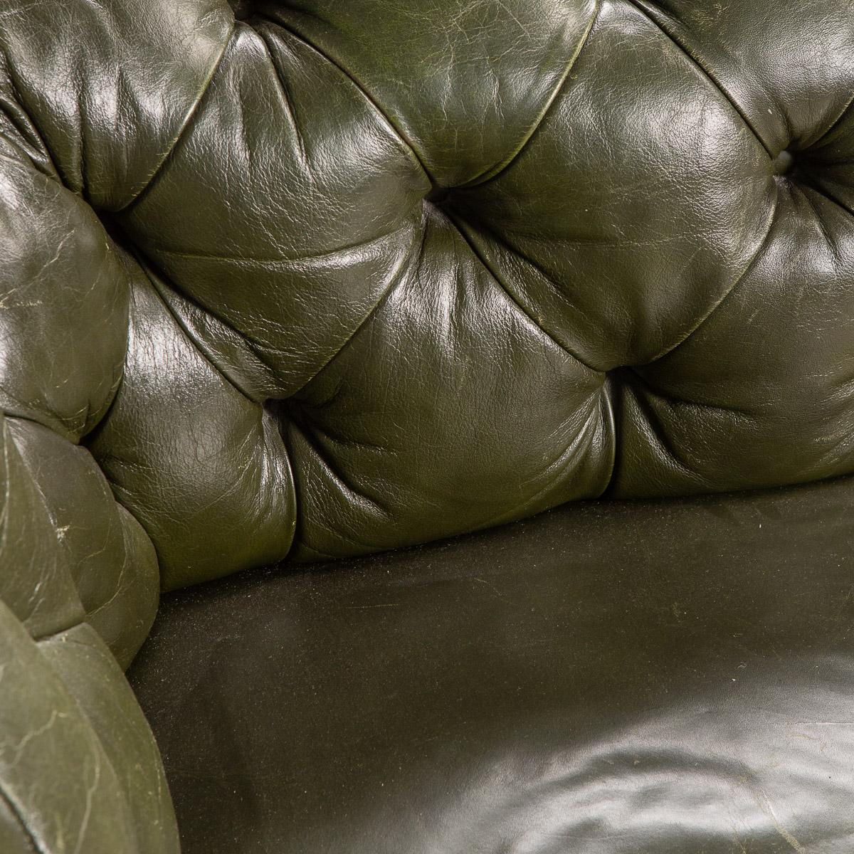 20th Century Victorian Green Leather Chesterfield Sofa, c.1900 11