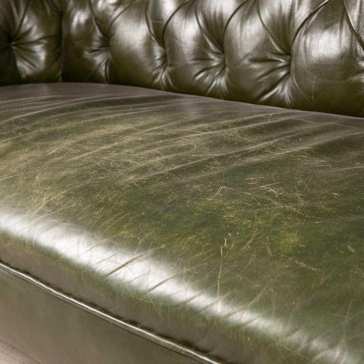 20th Century Victorian Green Leather Chesterfield Sofa, c.1900 14