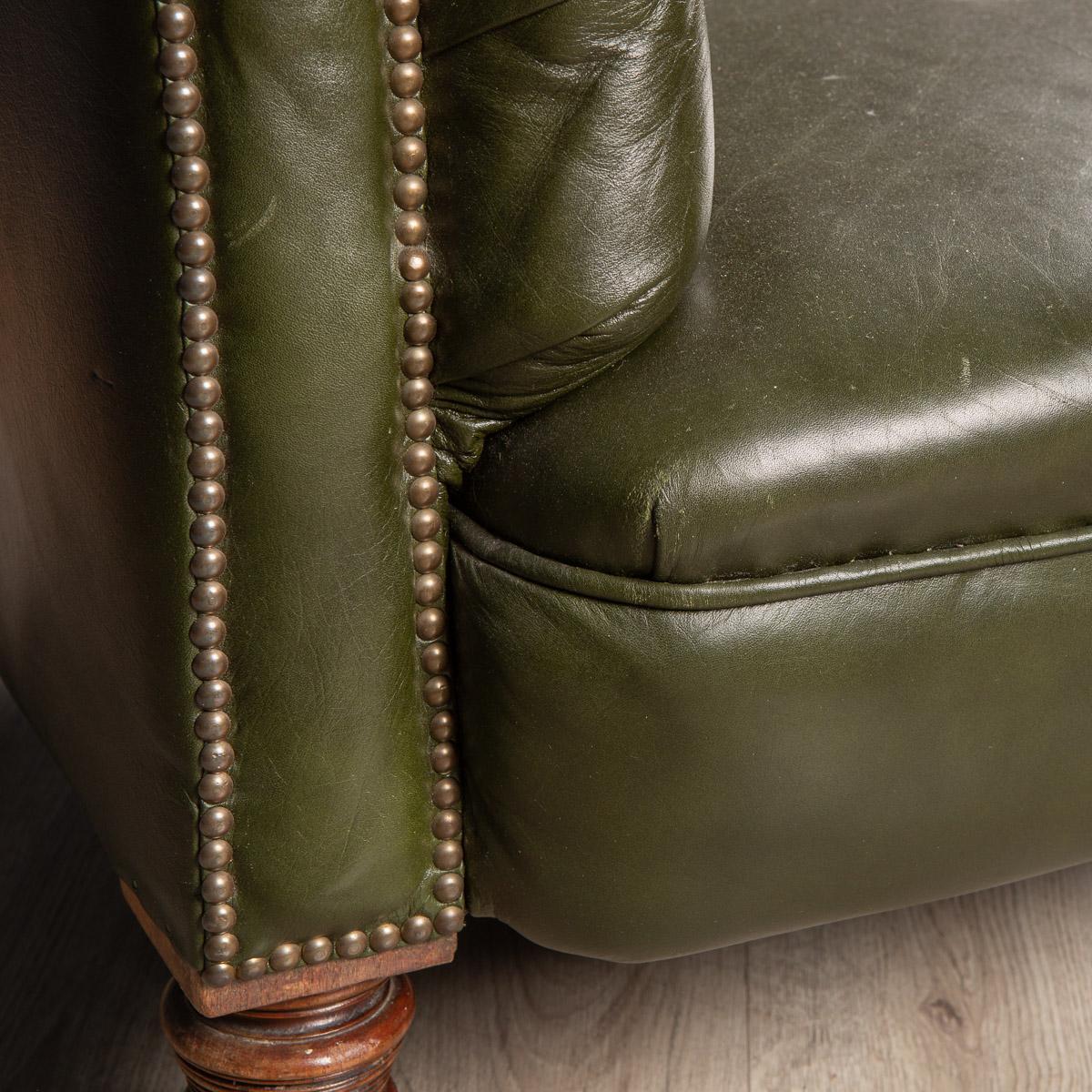 20th Century Victorian Green Leather Chesterfield Sofa, c.1900 15