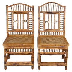 20th Century Victorian Revival Bamboo Caned Side Chairs Chinese Chippendale