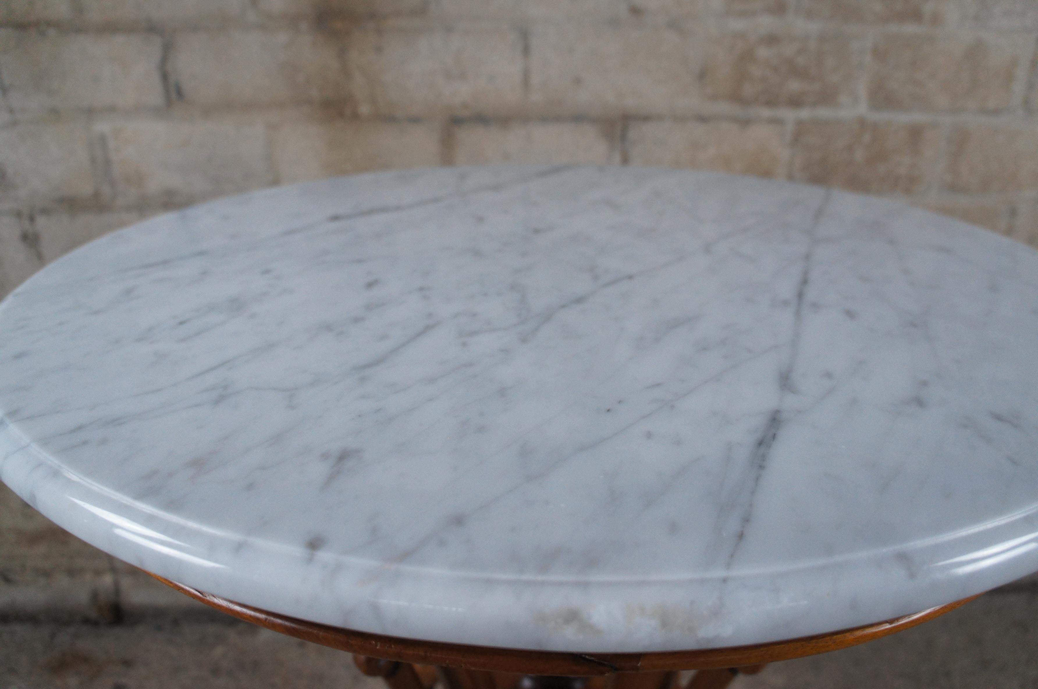 20th Century Victorian Revival Carved Mahogany Round Marble Parlor Center Table 8