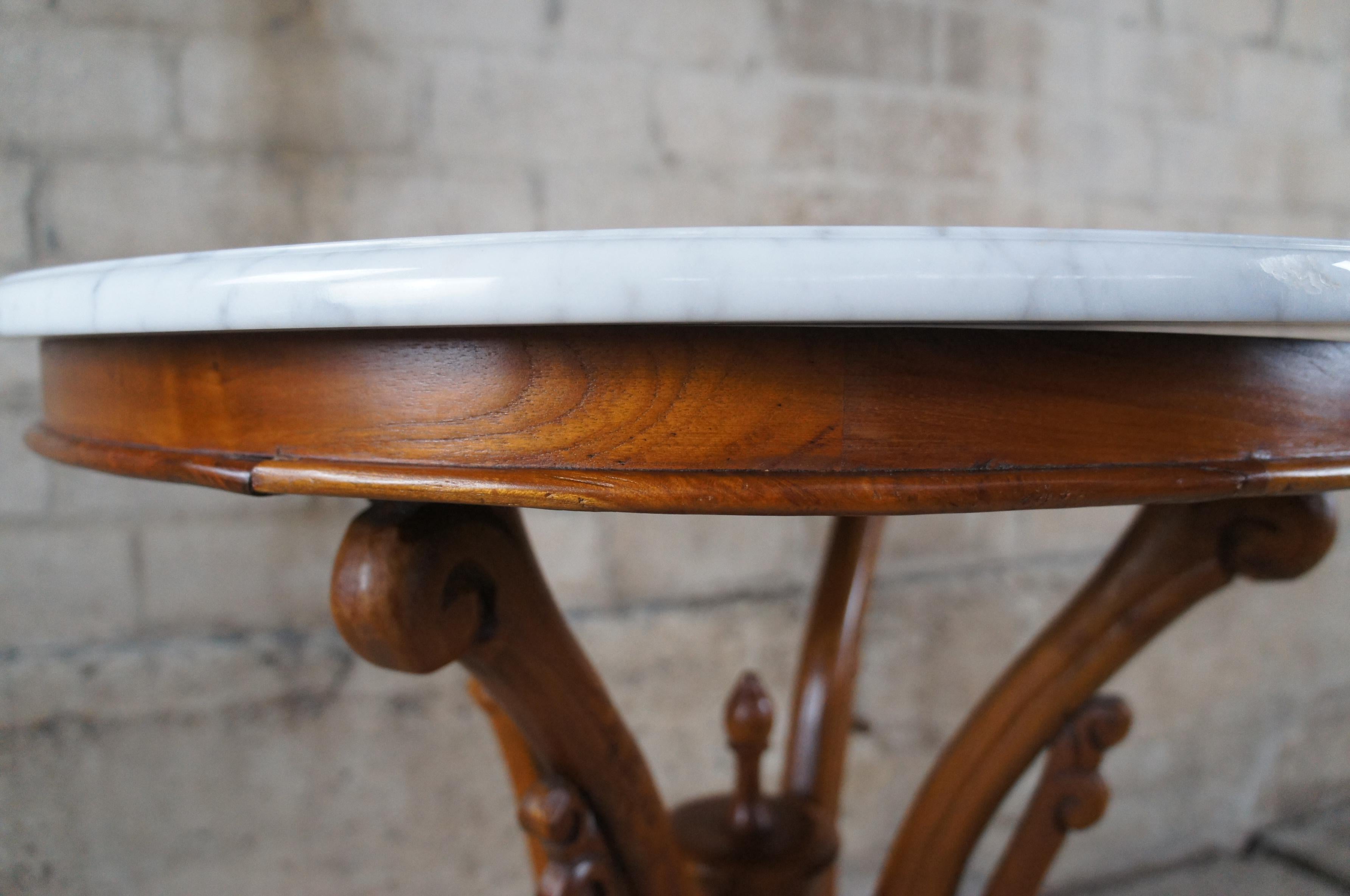 20th Century Victorian Revival Carved Mahogany Round Marble Parlor Center Table 9