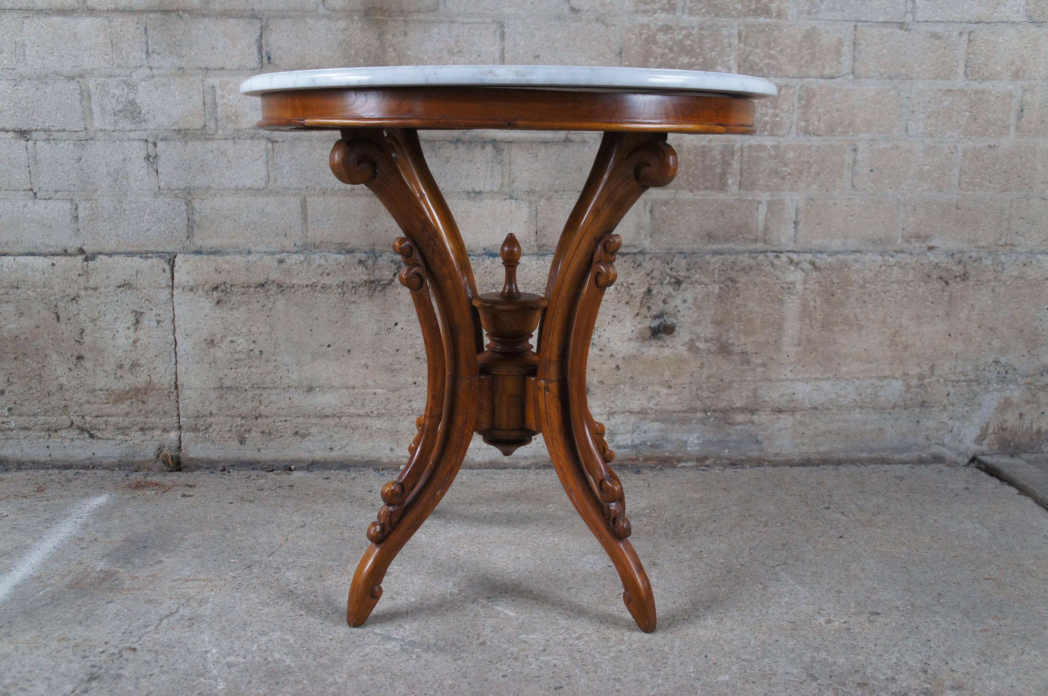 20th Century Victorian Revival Carved Mahogany Round Marble Parlor Center Table 2