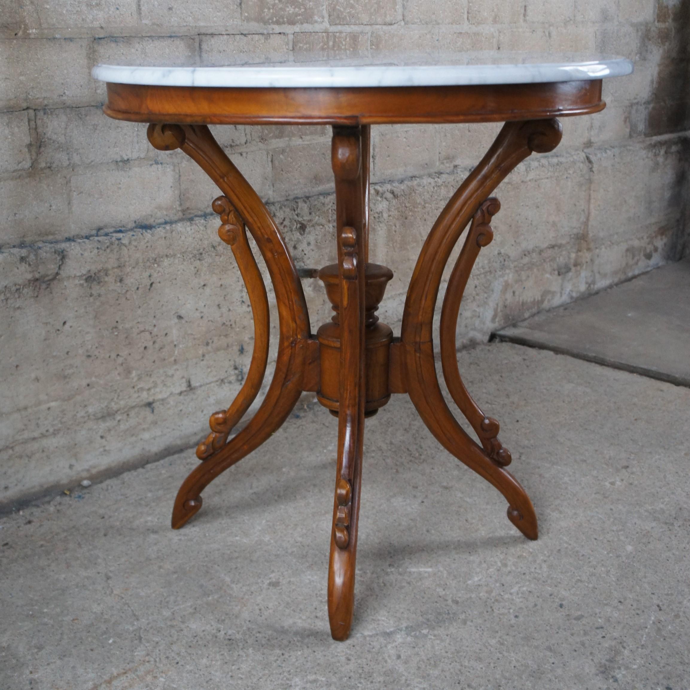 20th Century Victorian Revival Carved Mahogany Round Marble Parlor Center Table 3