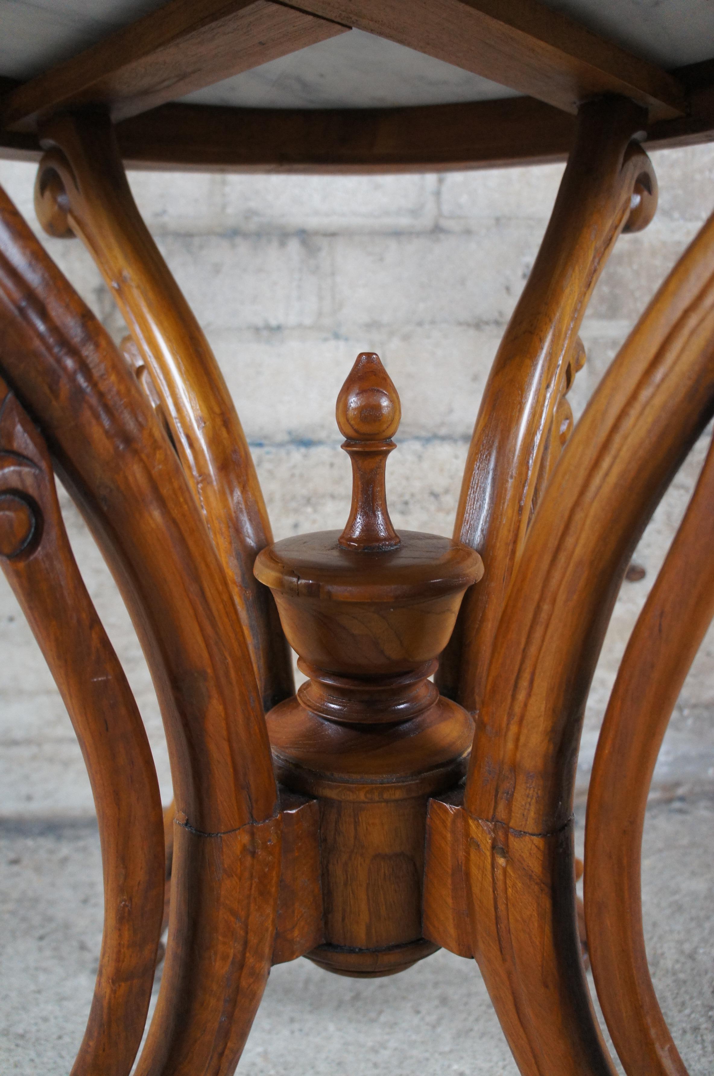 20th Century Victorian Revival Carved Mahogany Round Marble Parlor Center Table 4