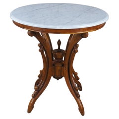 20th Century Victorian Revival Carved Mahogany Round Marble Parlor Center Table