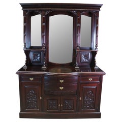 20th Century Victorian Revival Mahogany Bowfront Buffet Sideboard Server & Hutch