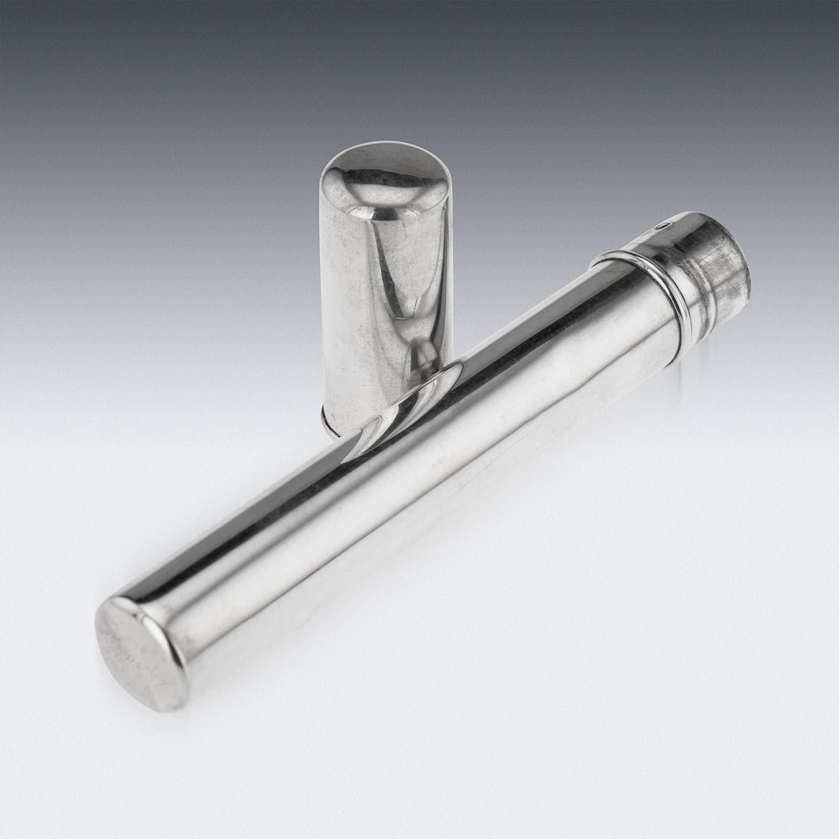British 20th Century Victorian Solid Silver Cigar Tube, Wright & Davies, c.1901 For Sale
