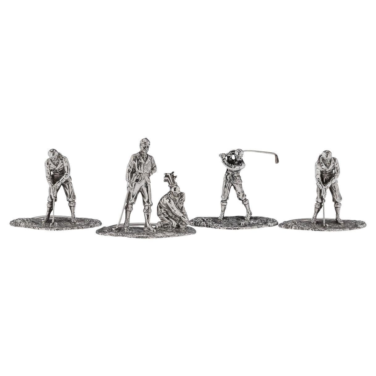 Porte-menus de golf en argent massif de l'époque victorienne du 20e siècle, Londres, c.1896