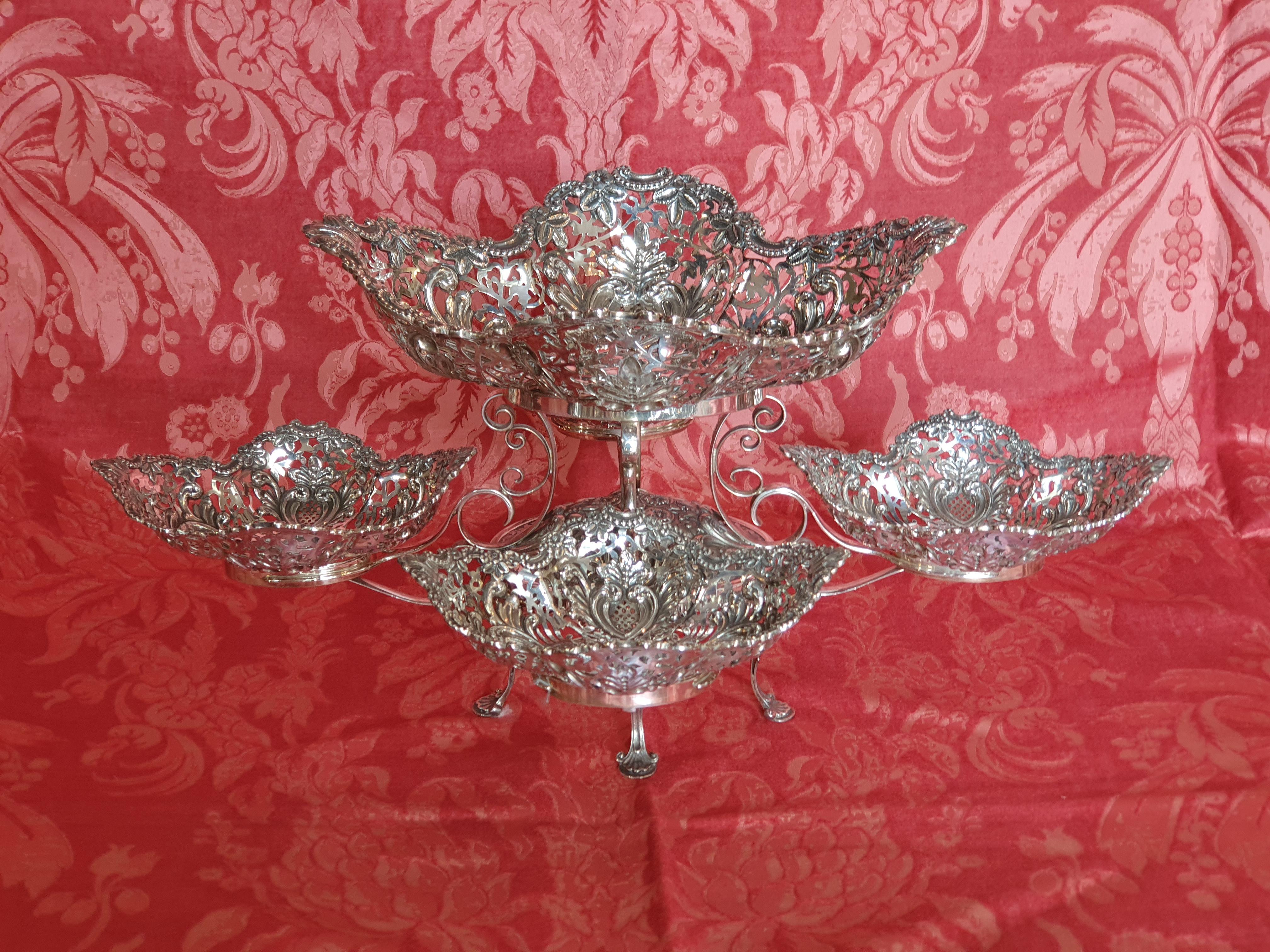 Italian 20th Century Victorian Style Handcrafted Sterling Silver Epergne, Italy, 1998 For Sale