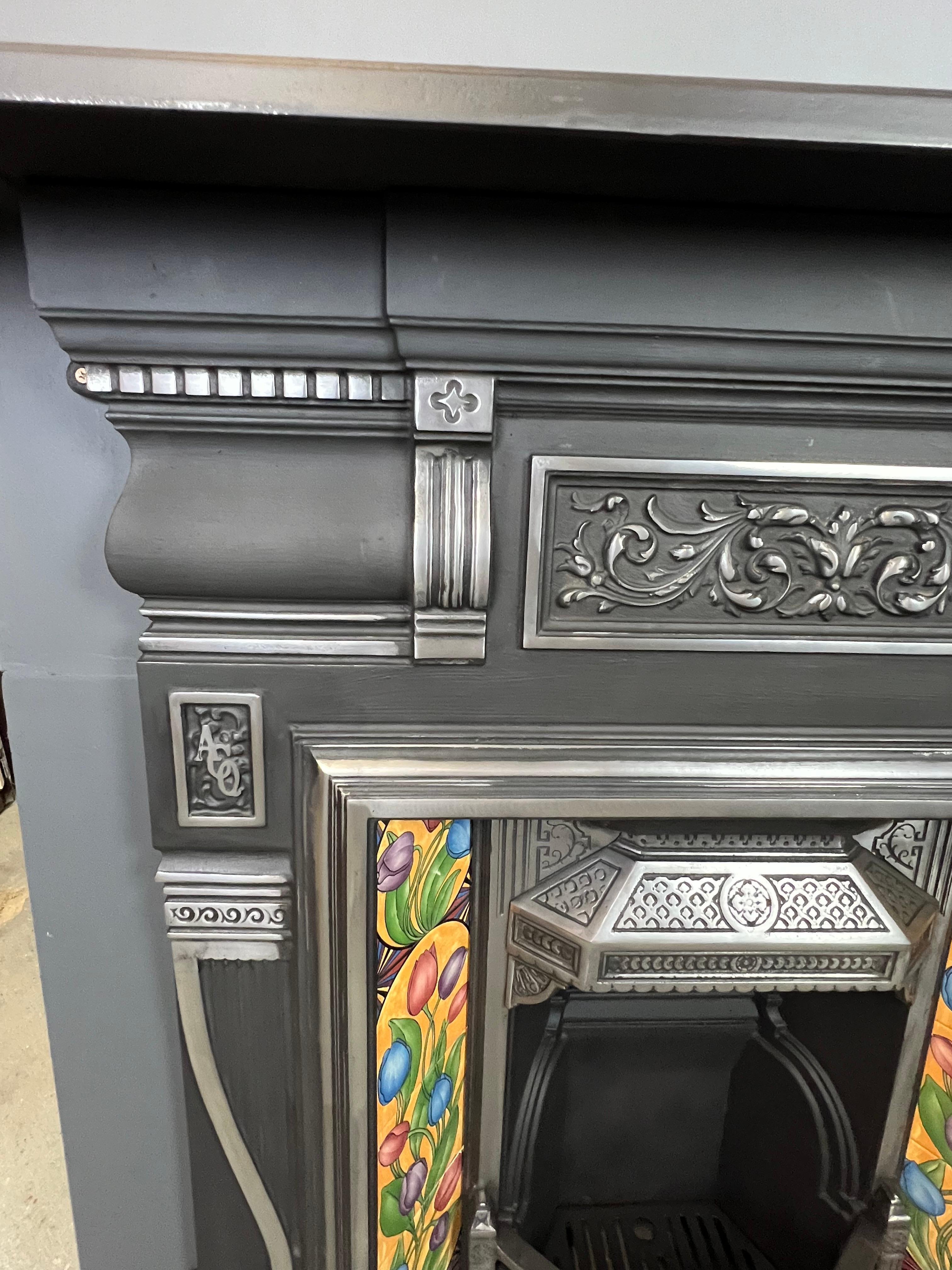 20th Century Victorian Style Polished Cast Iron Combination Fireplace. For Sale 5