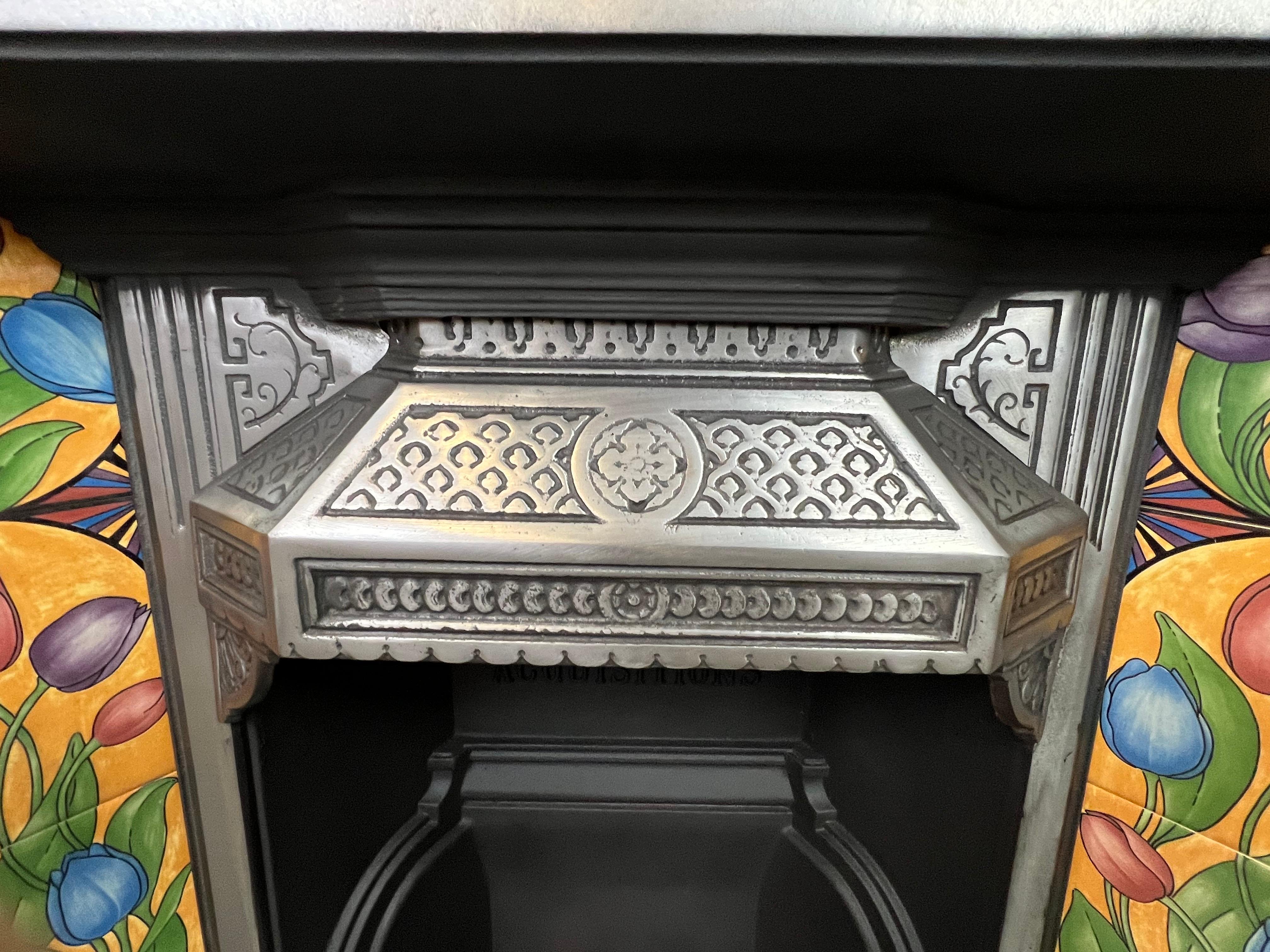 20th Century Victorian Style Polished Cast Iron Combination Fireplace. For Sale 6