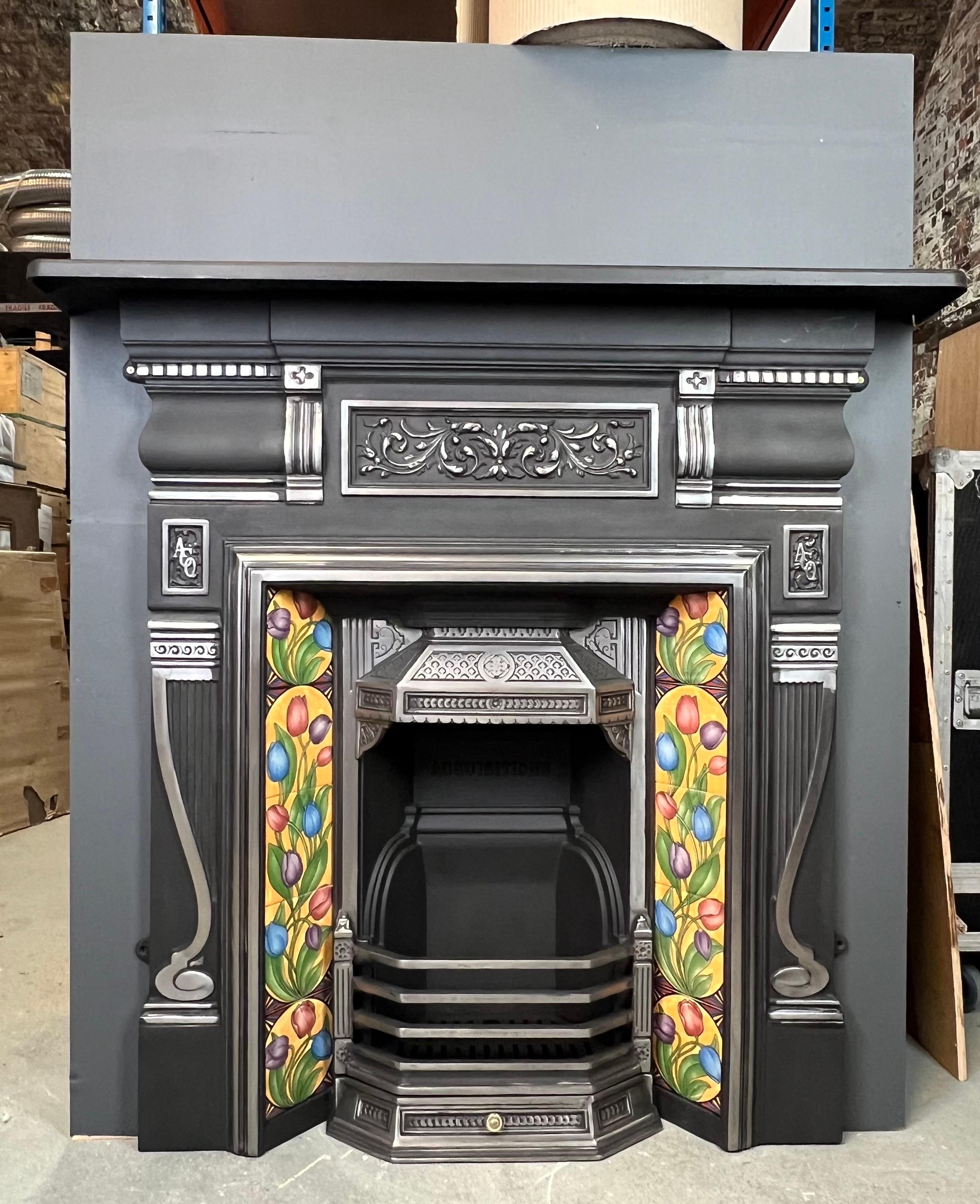 20th Century Victorian Style Polished Cast Iron Combination Fireplace. For Sale 10