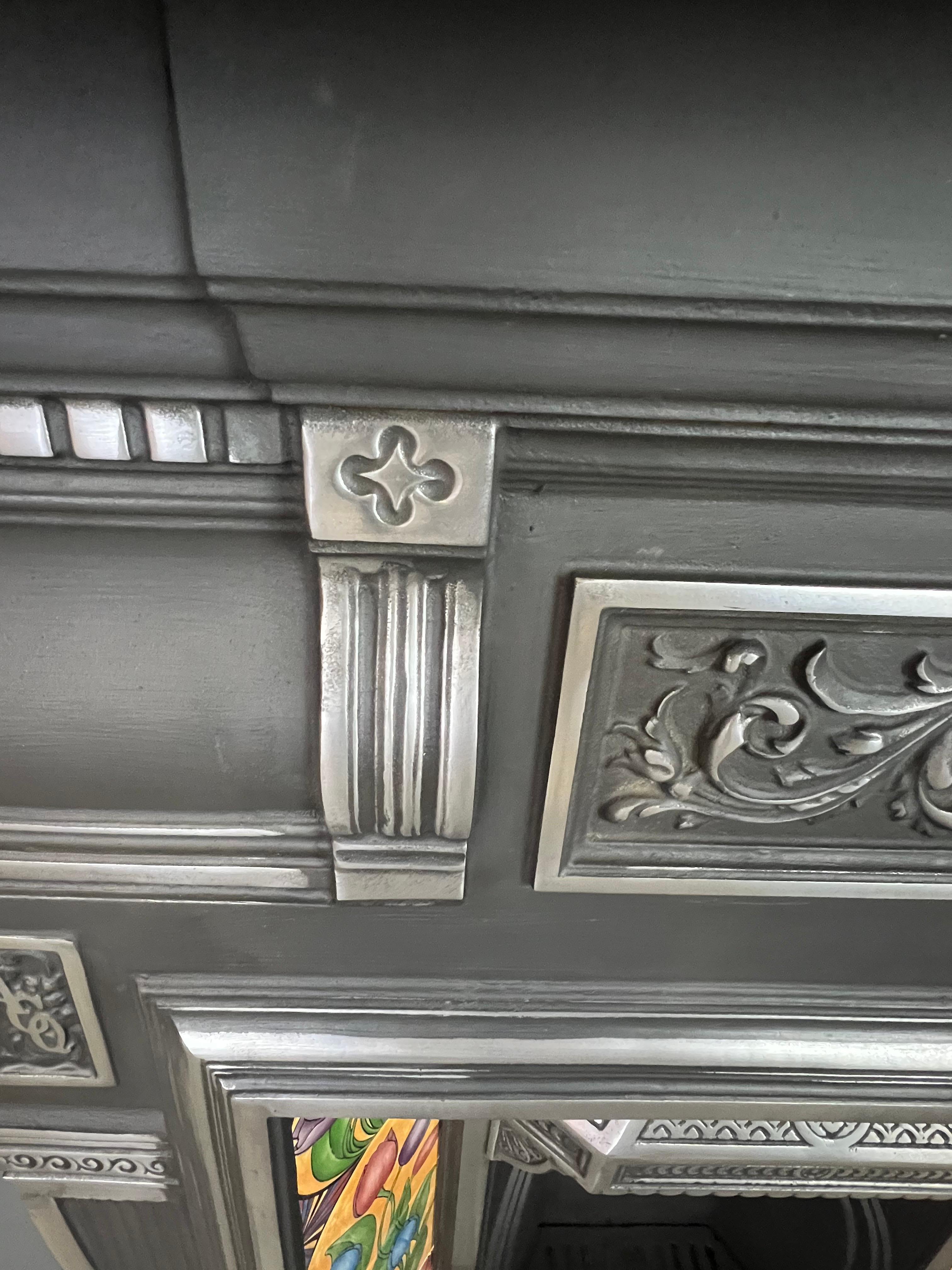 20th Century Victorian Style Polished Cast Iron Combination Fireplace. For Sale 11