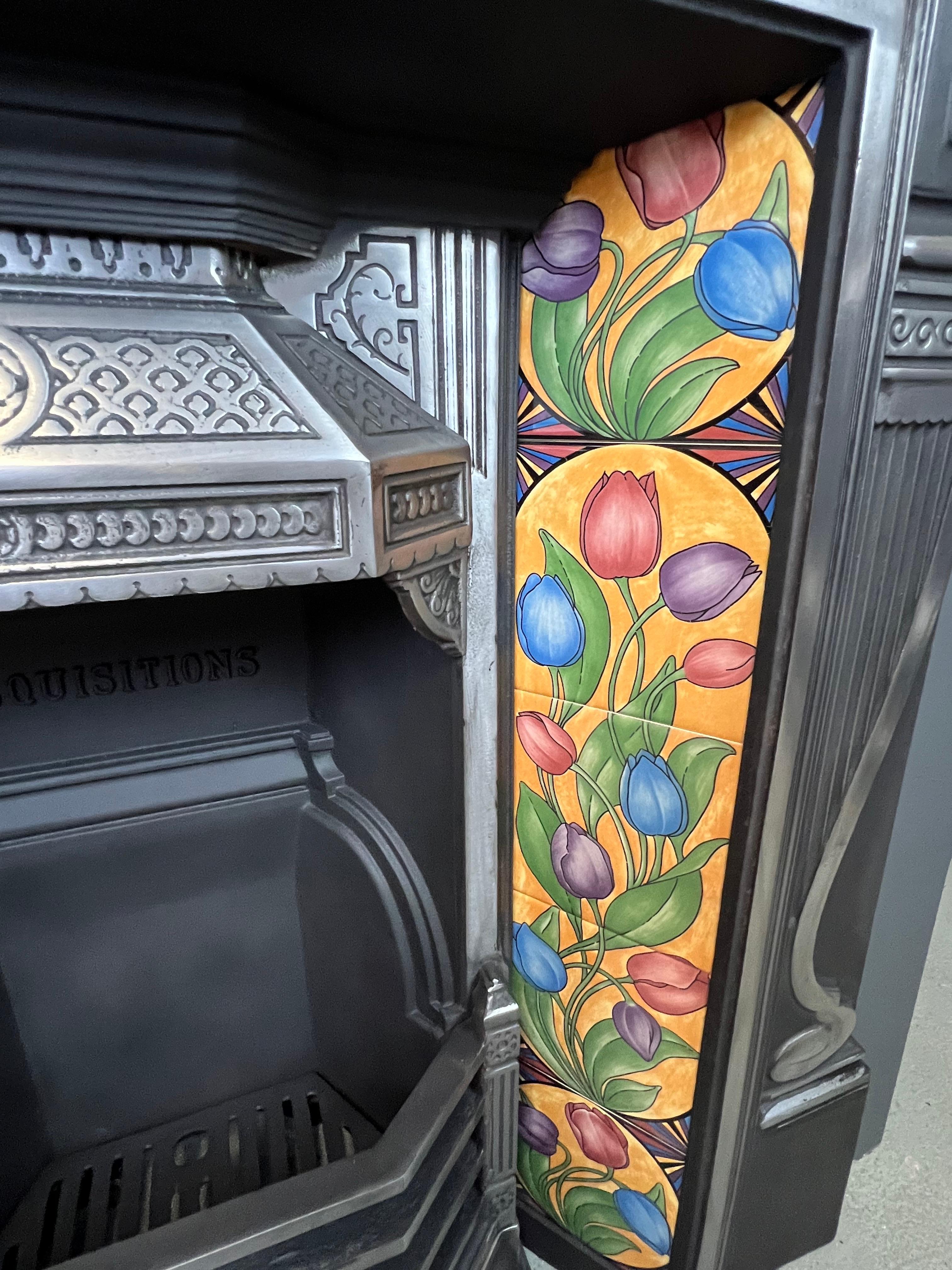English 20th Century Victorian Style Polished Cast Iron Combination Fireplace. For Sale